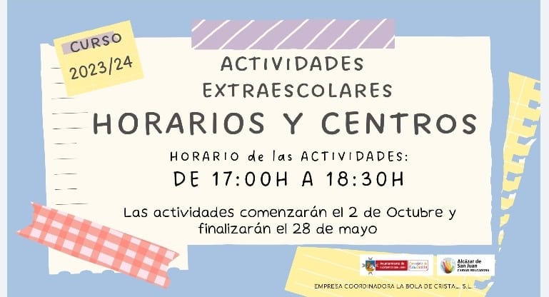 Horarios y centros definitivos. Actividades Extraescolares